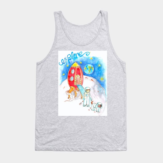 Boy and Dog on the moon Tank Top by StephaniePerryArt